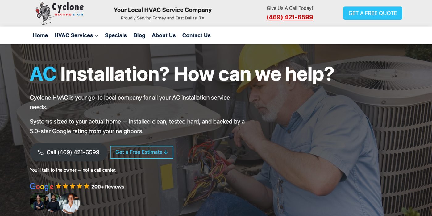 Cyclone HVAC: AC installation.