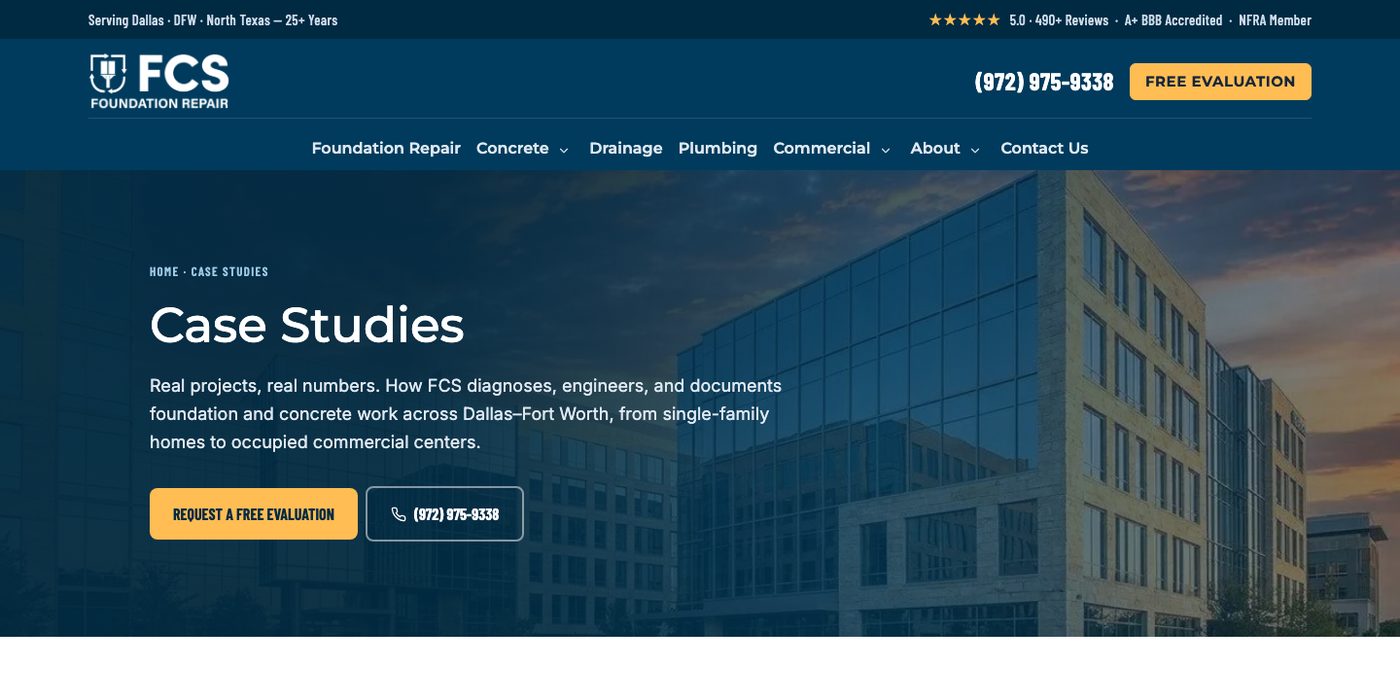 FCS Foundation Repair: Case studies, with their own hub.