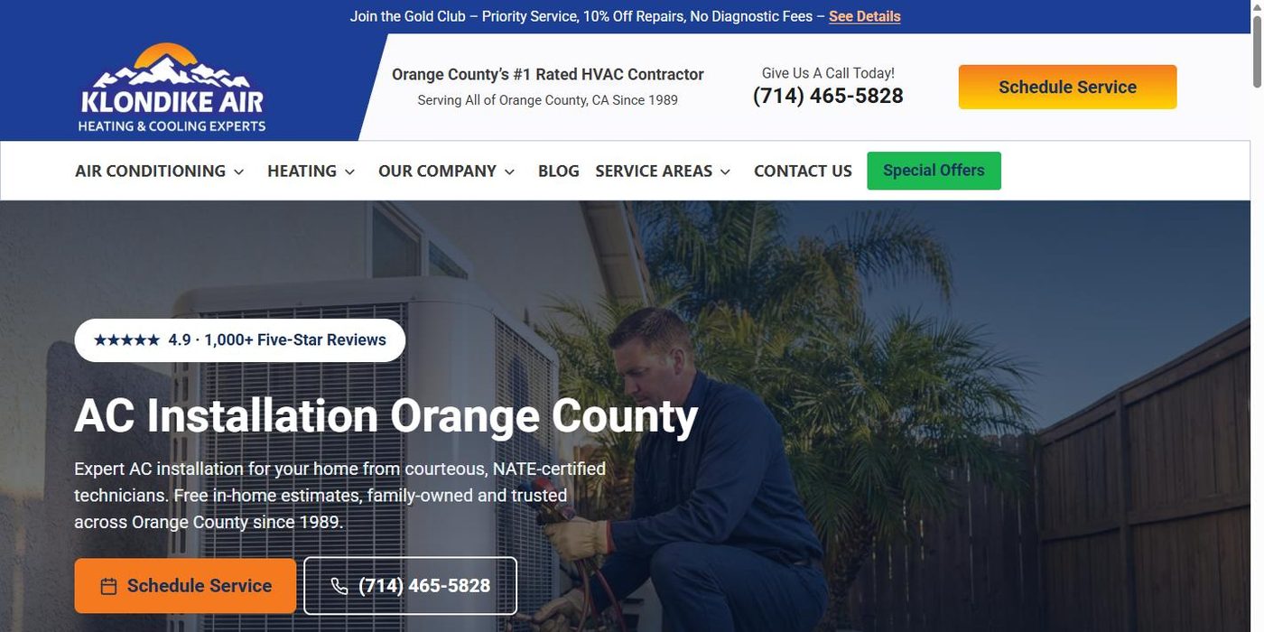 Klondike Air: AC installation in Orange County.