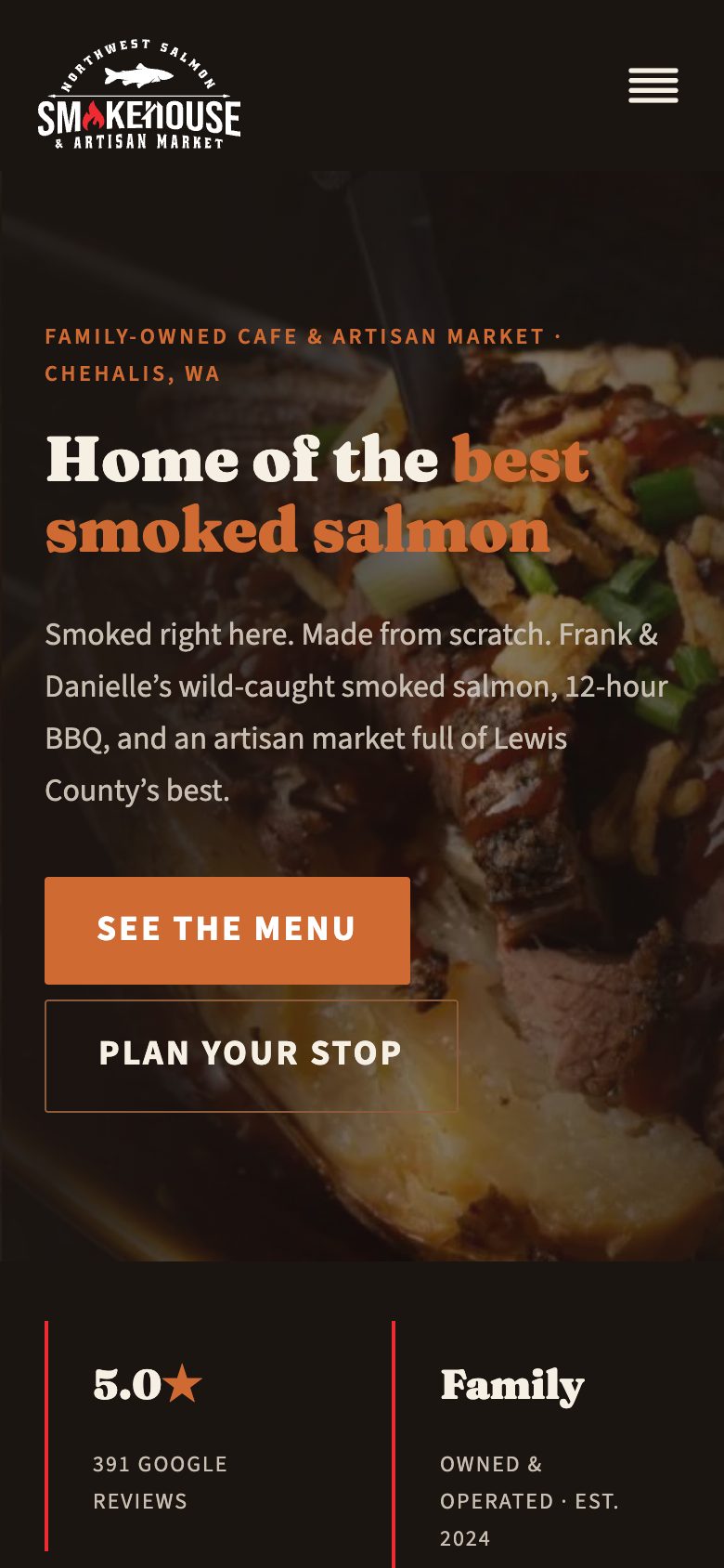 NW Salmon Smokehouse homepage on a phone
