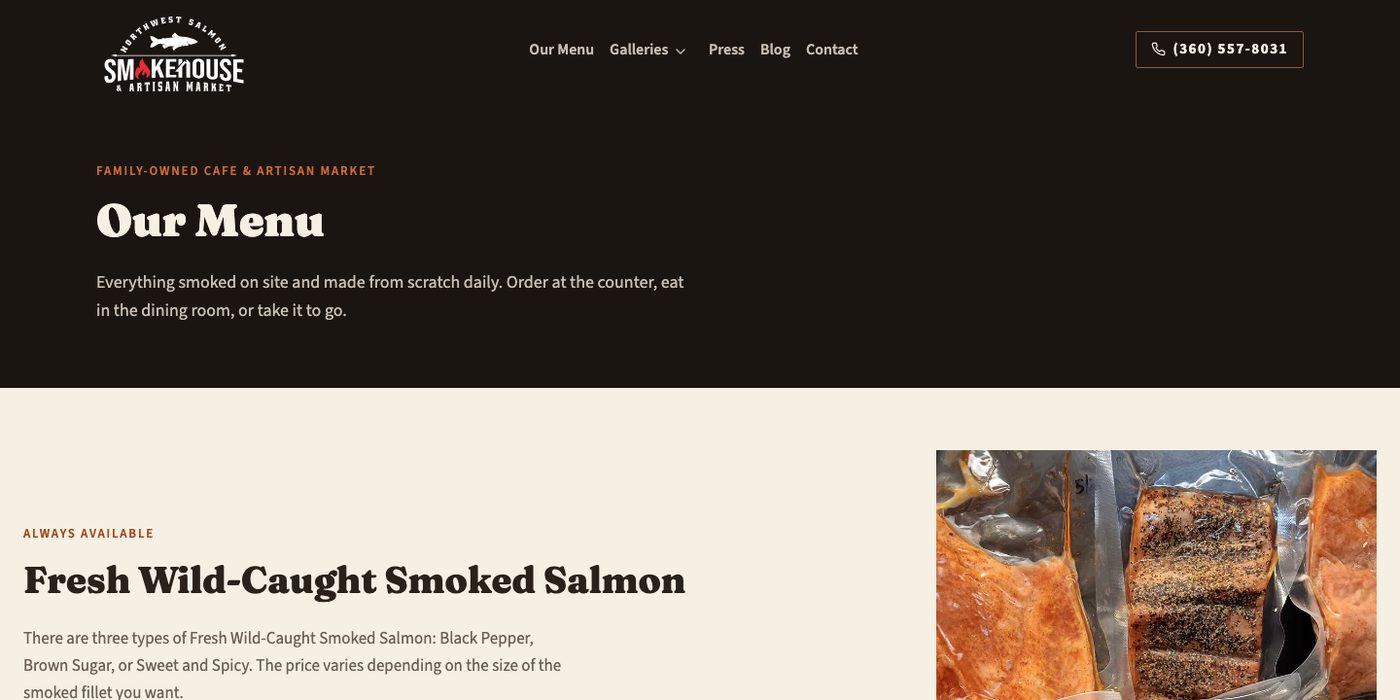 NW Salmon Smokehouse: The menu.