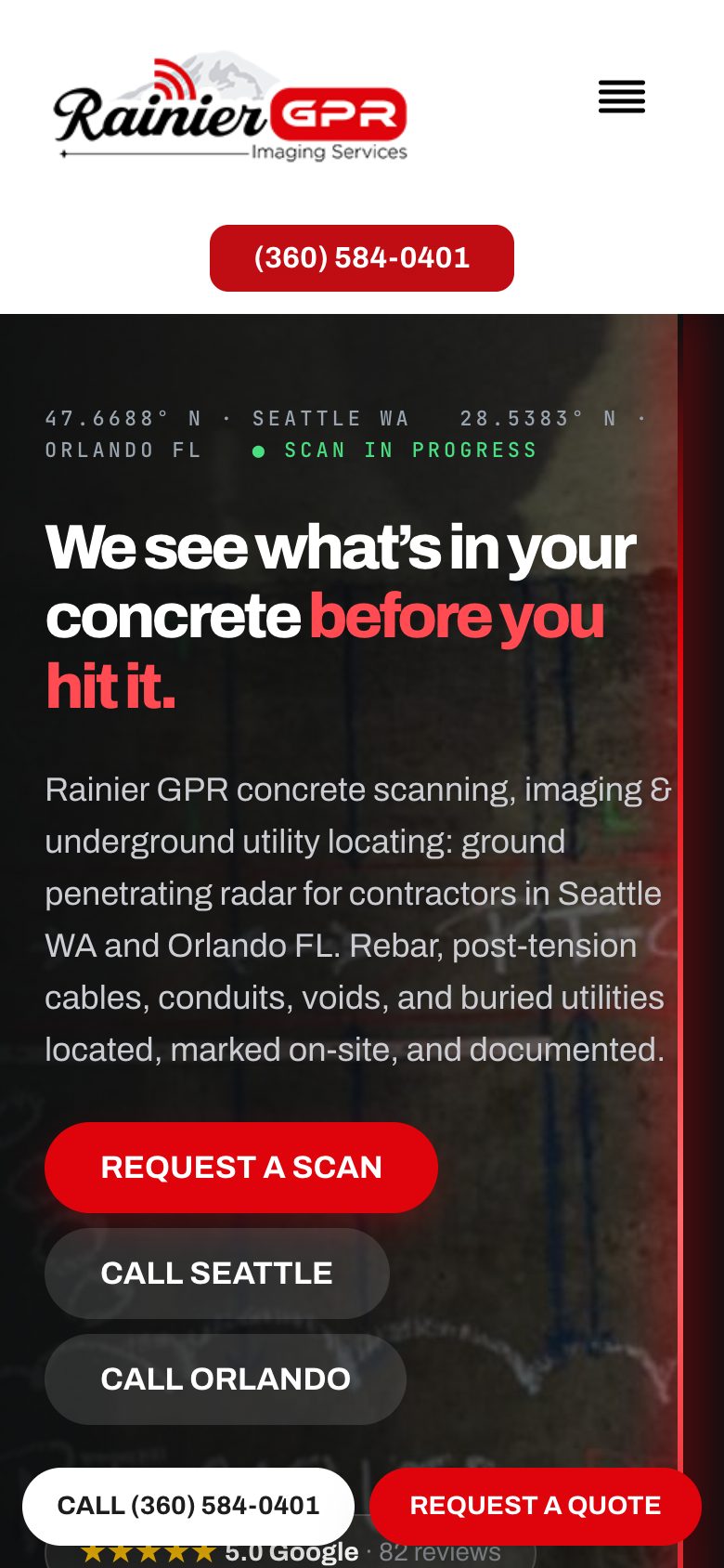 Rainier GPR homepage on a phone