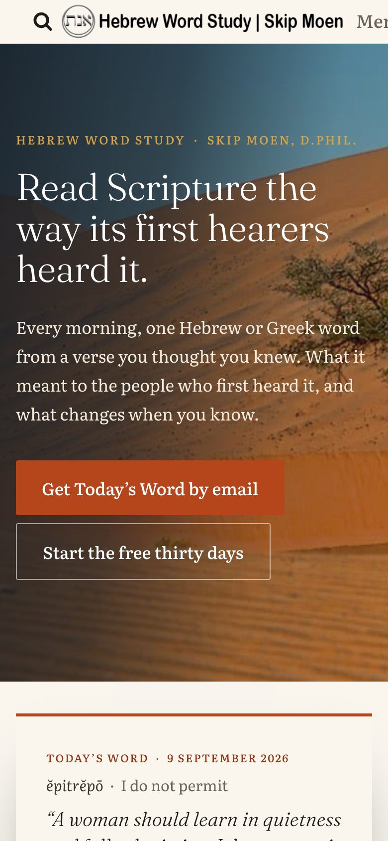 Hebrew Word Study homepage on a phone