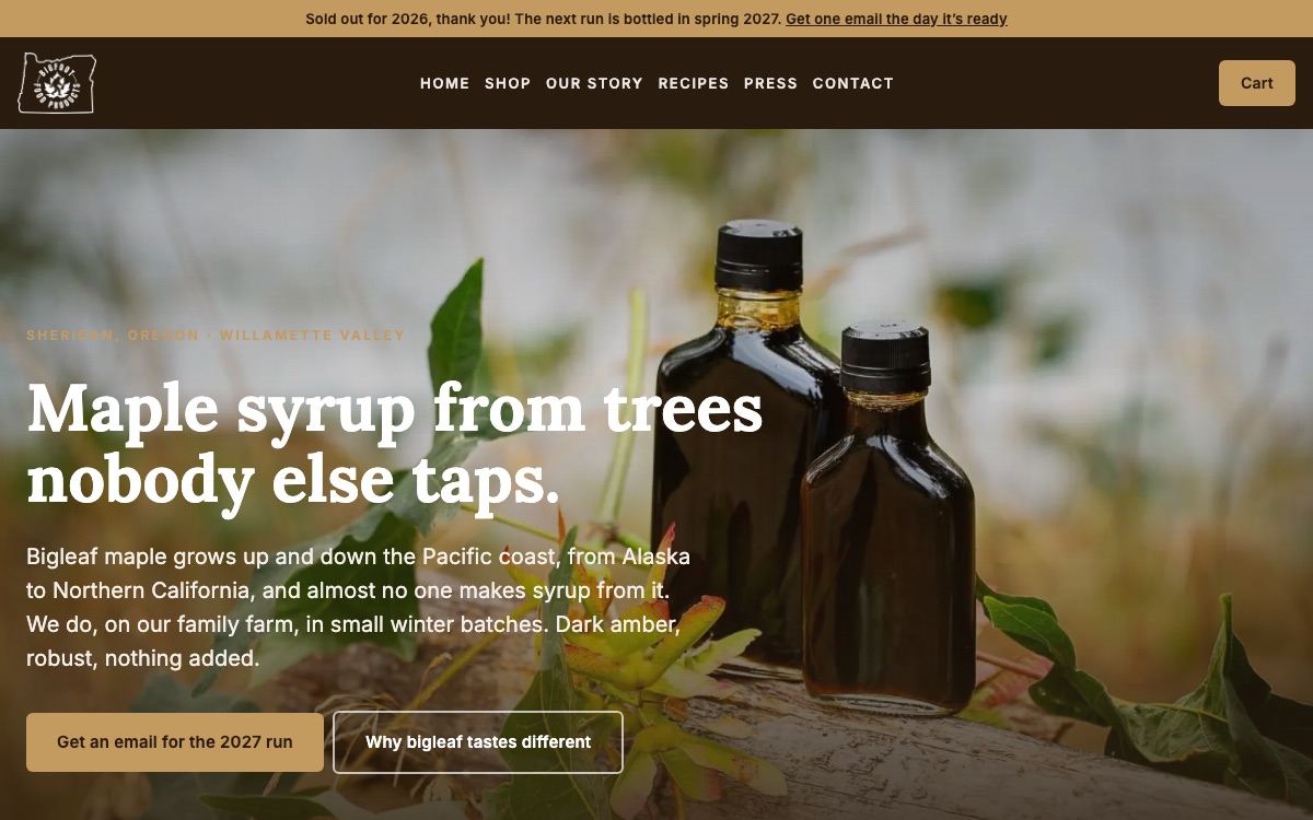 Bigfoot Food Products website, Specialty food, Sheridan OR