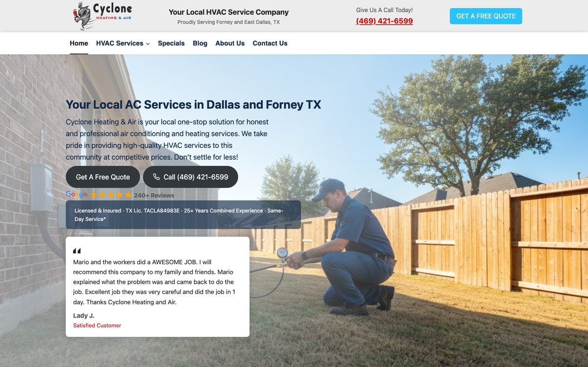 Cyclone HVAC website, HVAC repair, Forney TX