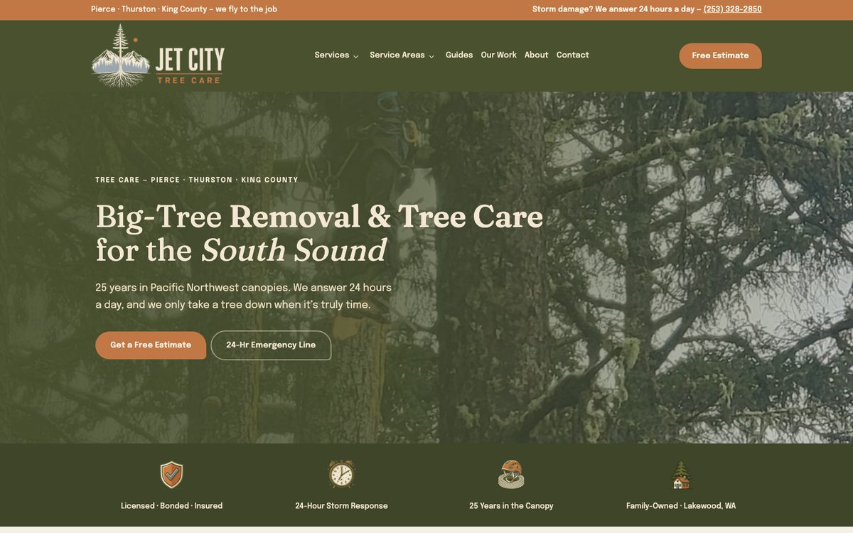 Jet City Tree Care website, Tree care, Seattle WA