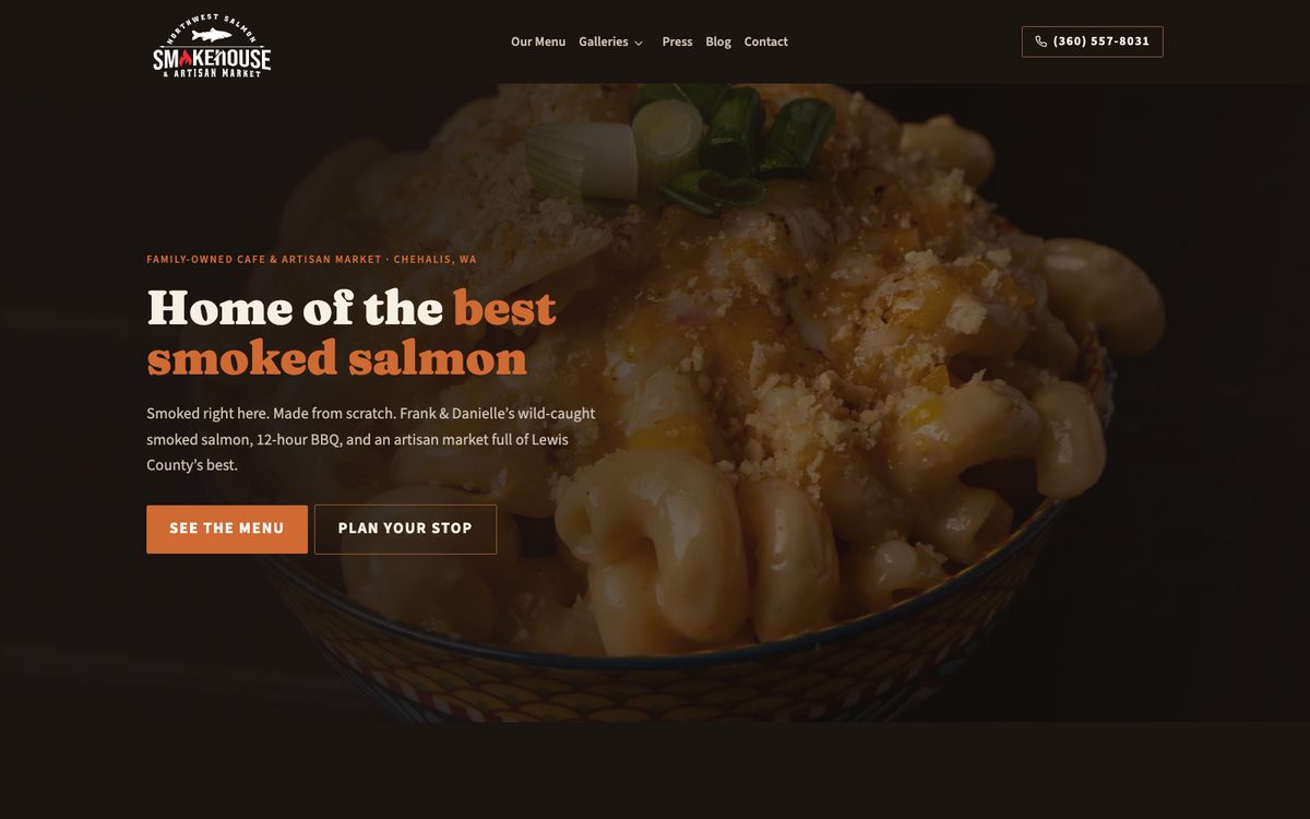 NW Salmon Smokehouse website, Cafe and artisan market, Chehalis WA