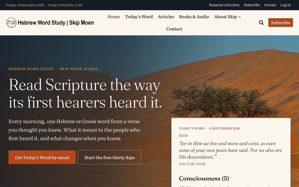 Hebrew Word Study website, Daily Bible study by Skip Moen, Parma, Italy